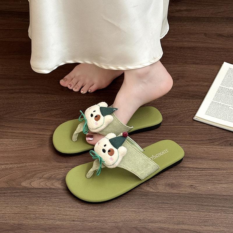 Round head thick bottom herringbone cool slippers women's summer retro cartoon cute doll casual comfortable flat bottom cool slippers