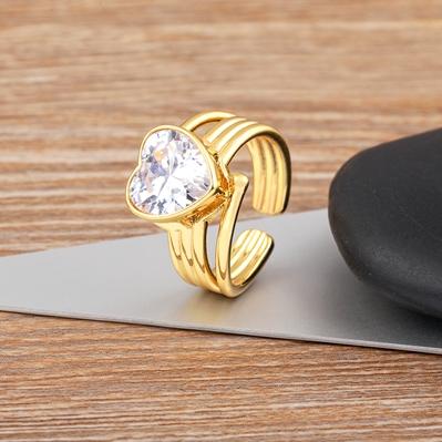 Nidin Romantic Heart Shape Open Rings for Women Zircon Crystal Jewelry Adjustable Fashion Wedding Party Accessories Gifts
