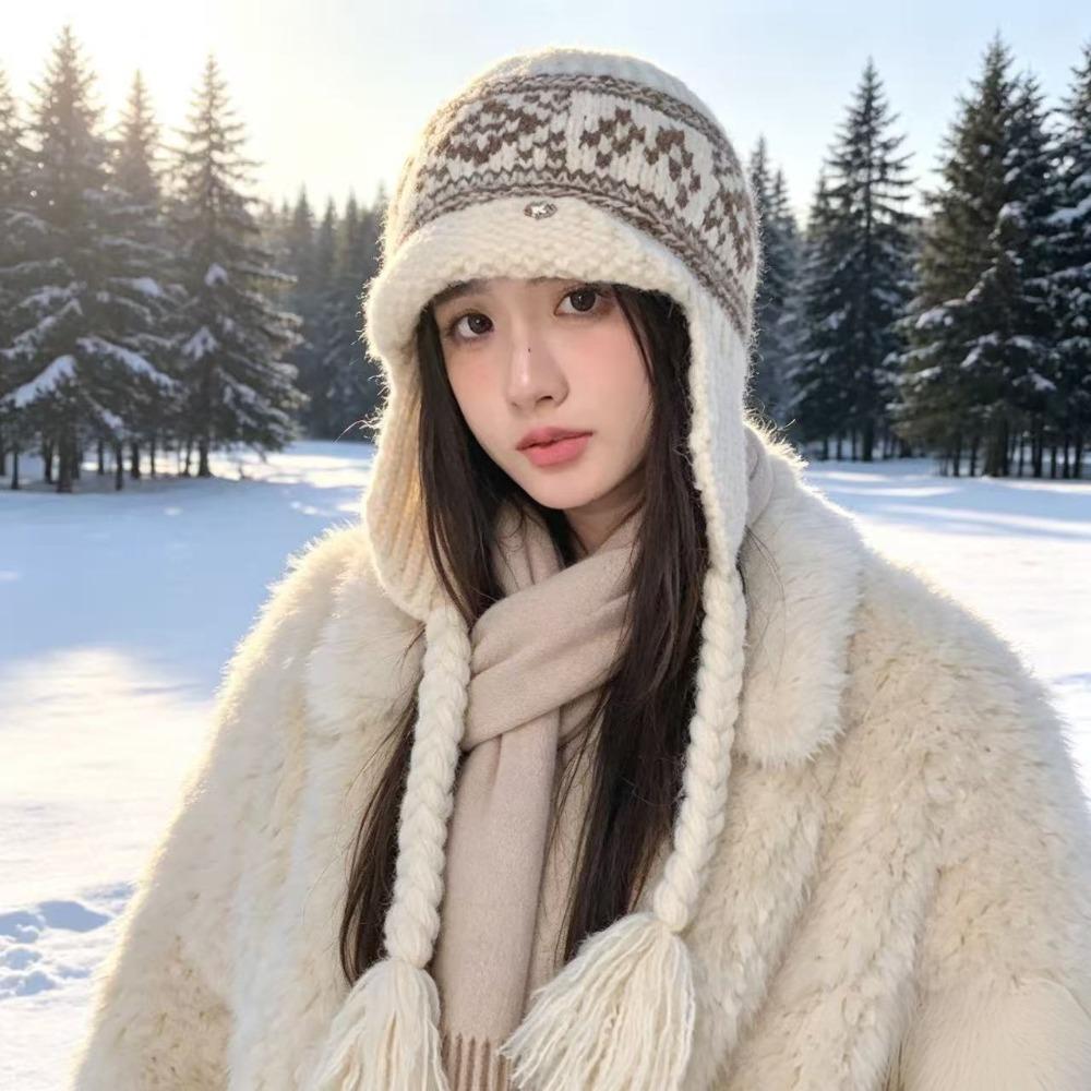 Korean Style Fair Isle Earflap Hat Woolen Ear Cap Cute Jacquard Knitted Hat Girls