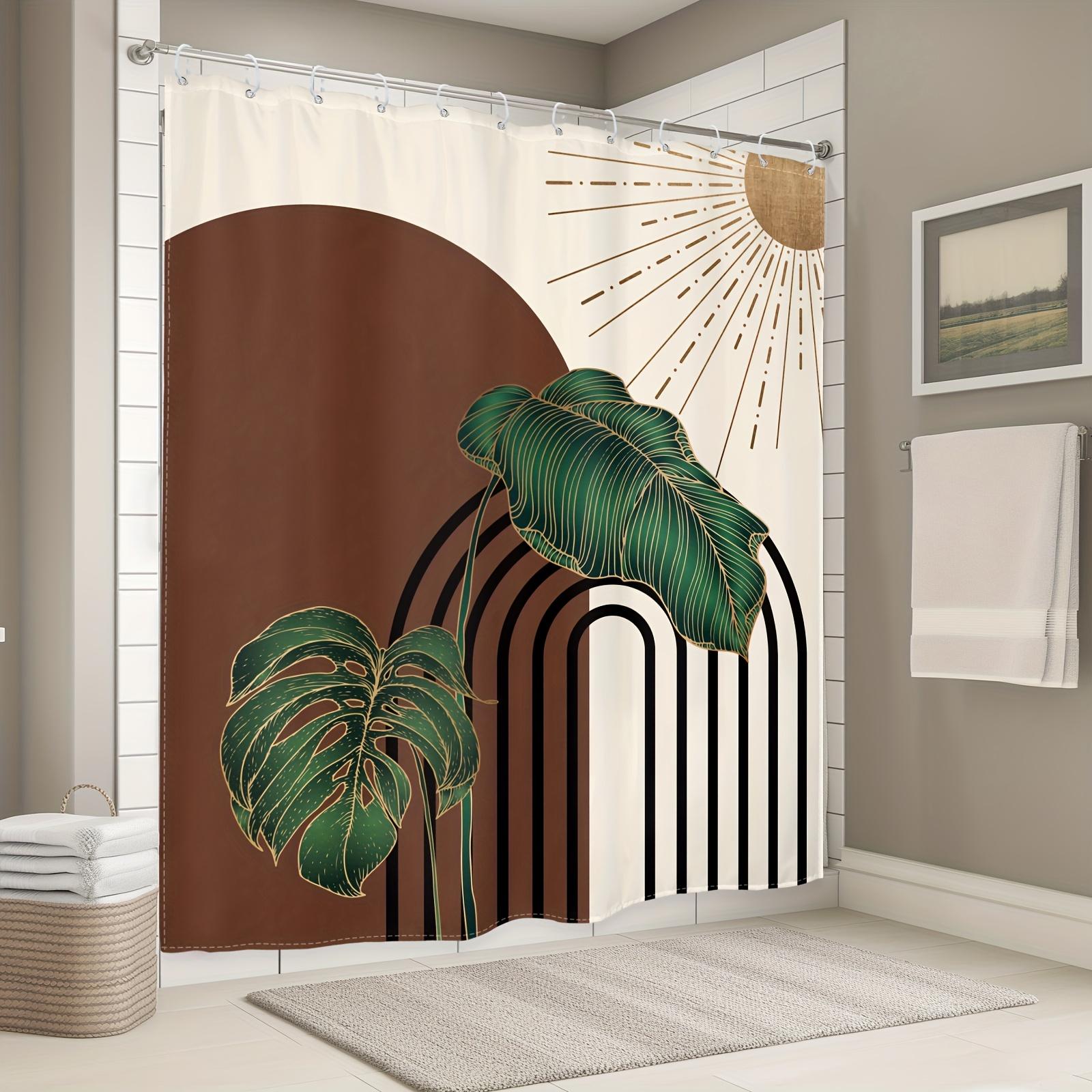 

Vintage Abstract Shower Curtain - Mid-Century Tropical Palm Leaf & Sun Design, Minimalist Waterproof Decor, W60H190(CM)-1 Pcs