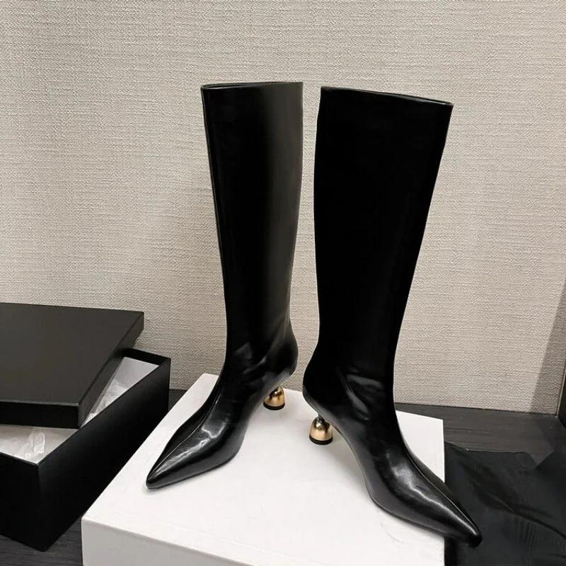 Fashion New Black Brown Irregular Wine Glass heel Long Boots European American Fashion 6cm High Heels Commuting Shopping Women Boots 40