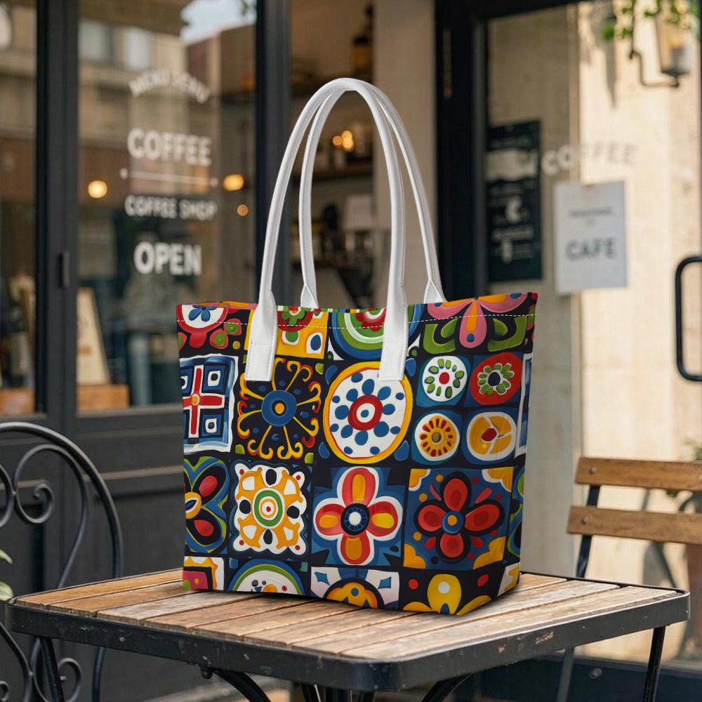 Bohemian Style Allover Printed Tote Bag Casual Portable Daily Handbag for Women Shopping Travel Use