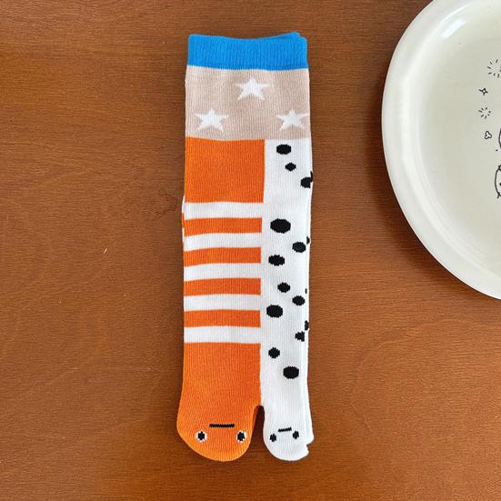 1/2Pairs Women Split 2-Toe Socks Breathable Elastic Moisture Wicking Soft Cartoon Print Flip Flop Cotton Socks