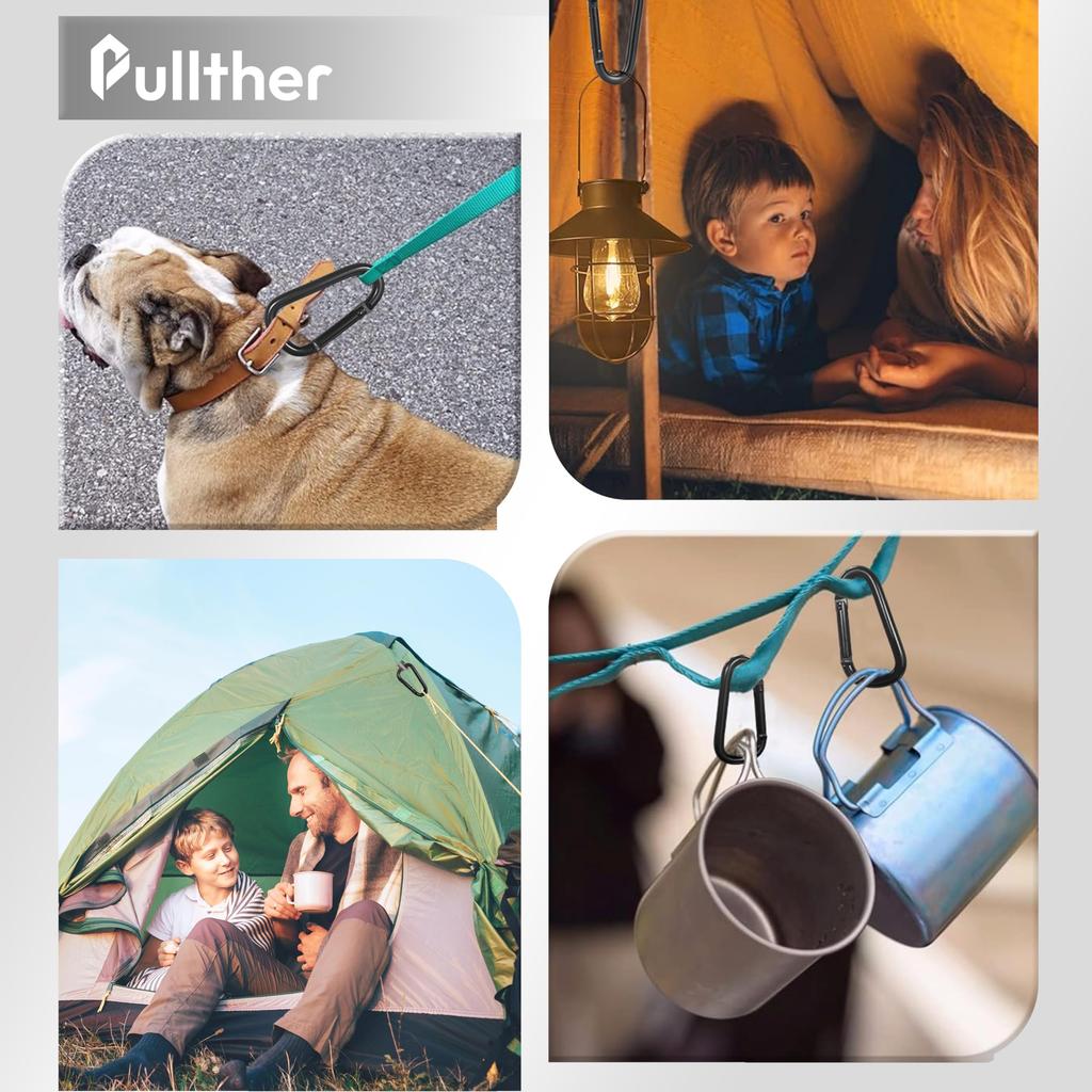 Pullther 6cm for Outdoor Guy Rope and Set Carabiners, Large, Ultra-Lightweight, Rust-Proof, High-Strength, Fishing, 10-Piece