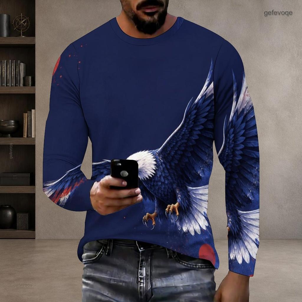 Men Plus Size Crew Neck Long Sleeve Shirt Black Gothic Skull And Wolf Graphic Top