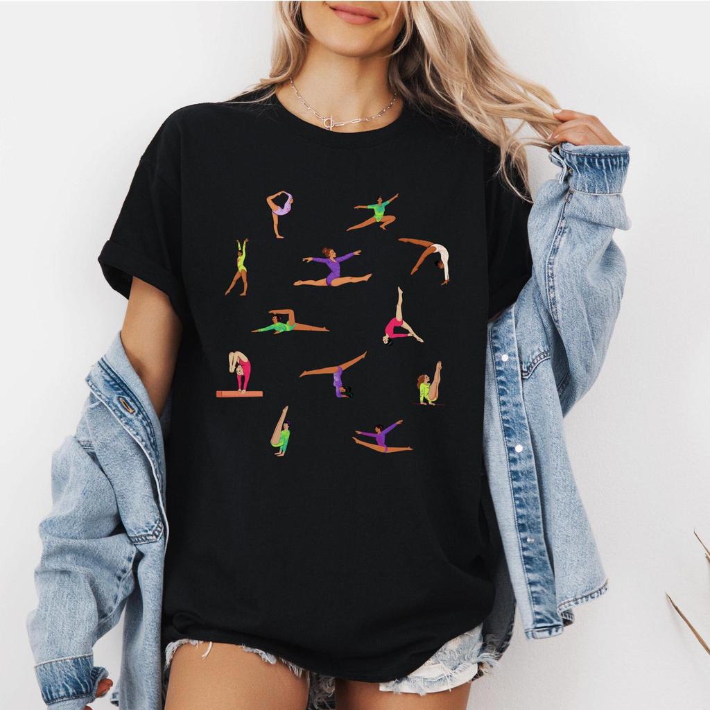 Women's Gymnastics Shirt, Gymnast Print Short Sleeve Tee, Ladies Tumbling T-Shirt, Gymnastics Apparel