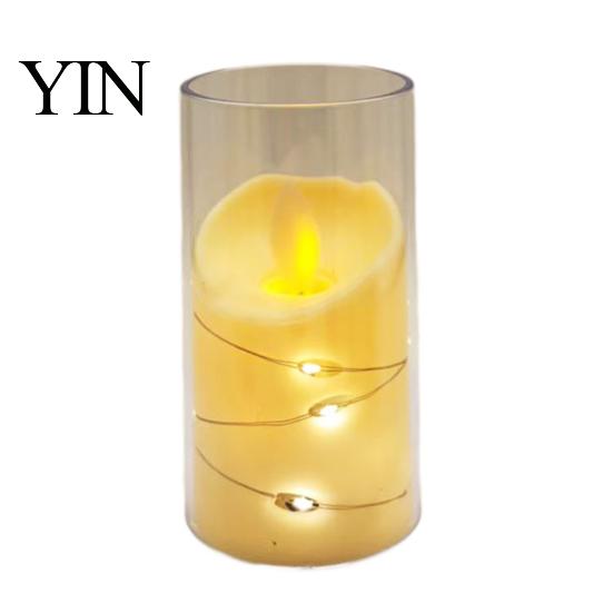 Realistic Flickering Candles for Christmas Flameless LED Candles, Battery Operated Acrylic Pillar with Embedded Wedding Table Centerpiece String, Fake