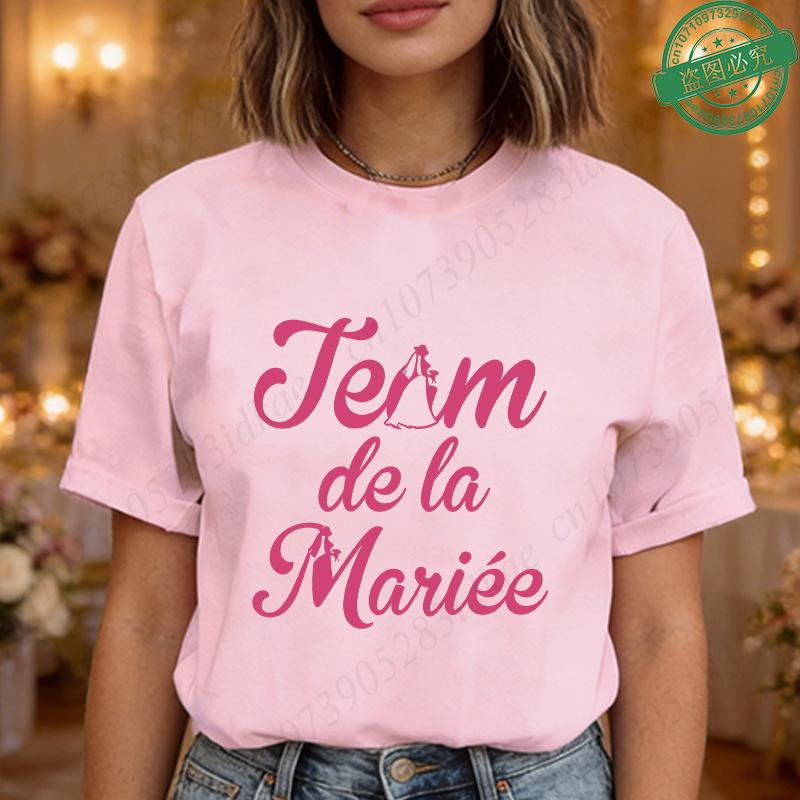 Team De La Mariée Future French Bachelorette EVJF Party T-shirts  Bridal Shower Wedding Tops with Bride Silhouette Print Blouses