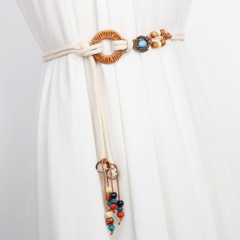 Chic Rope Cotton Waist Belt For Women Versatile Decorative Fashion Accessory Beige In