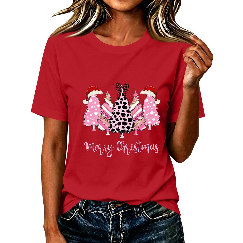 Women's Christmas Printed Short Sleeve T-Shirt Casual Holiday Top