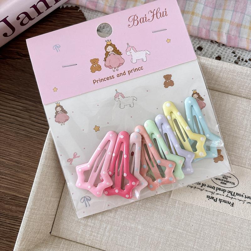 8 Pcs Sweet Candy-colored Oil-dropping Children's Versatile Star Hair Clips Bangs Hair Clips Cute Girl Bb Clips Bagged