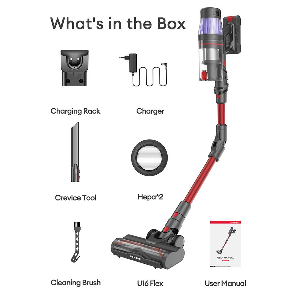 Aspirateur Balai Sans Fil Ultenic U16 Flex, Aspiration 45000Pa, Autonomie 60min, Tube Flexible à 180°, Brosse Anti-Enroulement