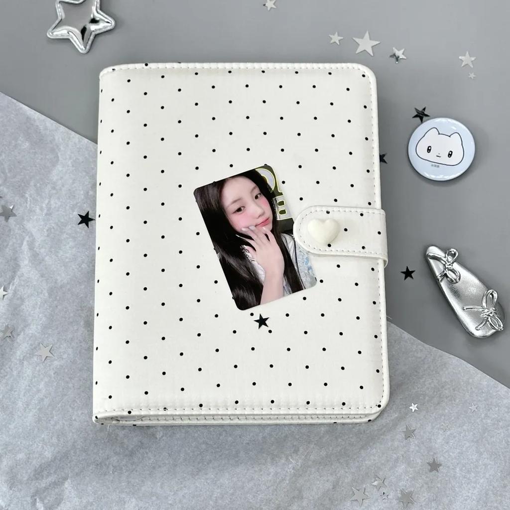 Album Photo K-Pop à 4 Poches Beige à Pois Reliure pour Cartes pour Cartes de Collection Ins & Photos Polaroid Livre de Stockage Mémoire