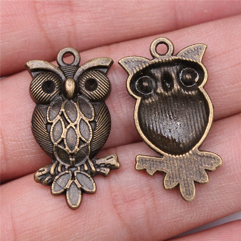 10pcs Vintage Antique Bronze Color Plated Owl Charms Pendant For Necklace Keychain Making DIY Crafts