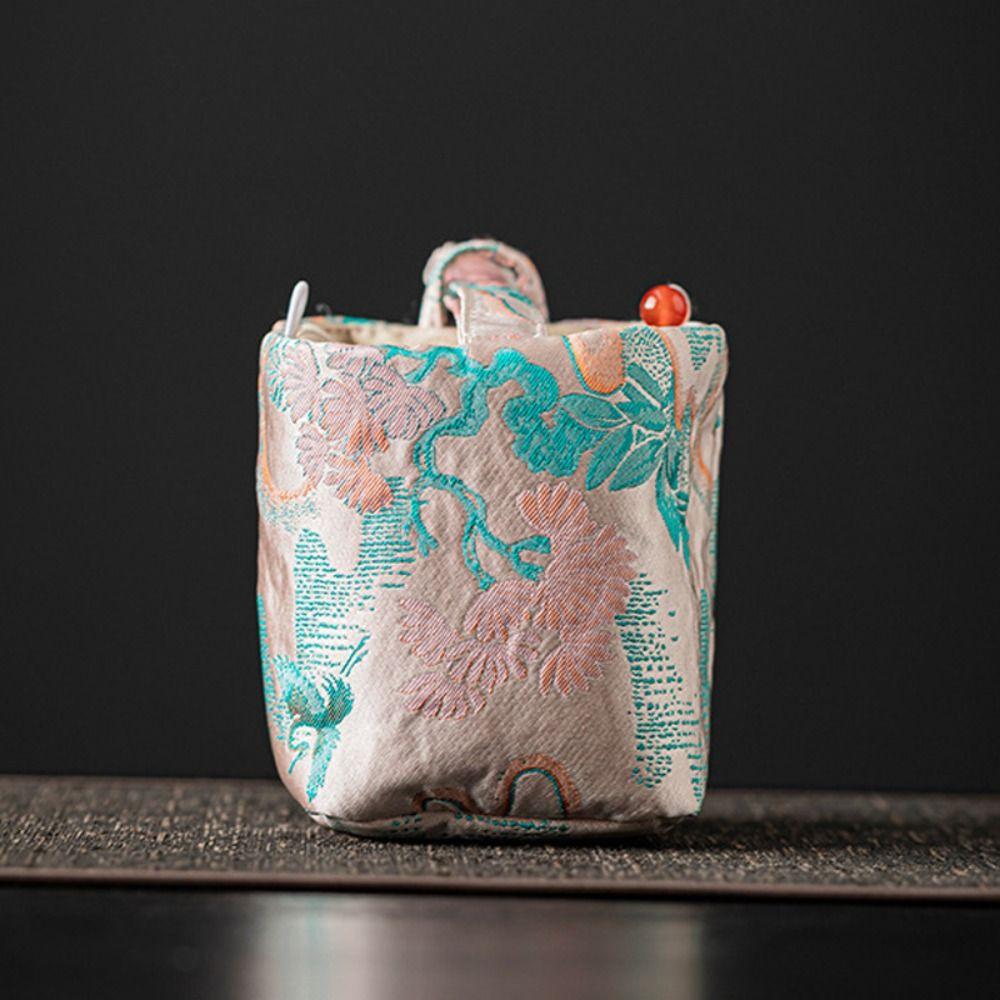 Chinese Style Brocade Storage Bag Makeup Bag Embroidered Handbag Hanfu Teacup Cloth Pouch  Travel