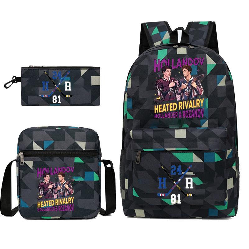 3 Piece School Backpack Set for Students Large Capacity Oxford Cloth Schoolbag with Shoulder Strap and Pencil Case