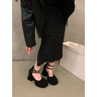 Super wysoki obcas styl spice girl Mary Jane pojedyncze buty buty damskie 2024 nowe wiosna, jesień i zima mały gruby obcas puszyste buty
