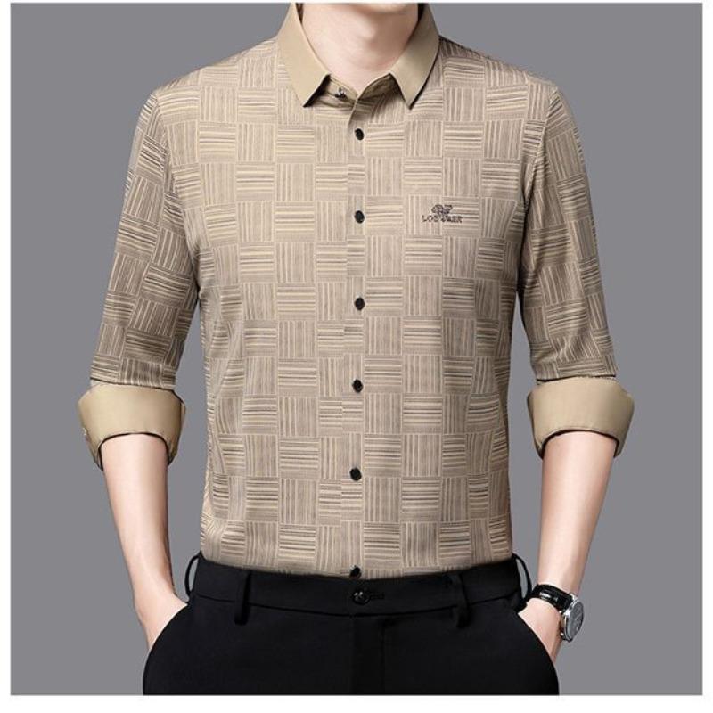 Autumn Middle-Aged Men's New Long-Sleeved Seamless Lapel Shirt Fashion Casual Shirt