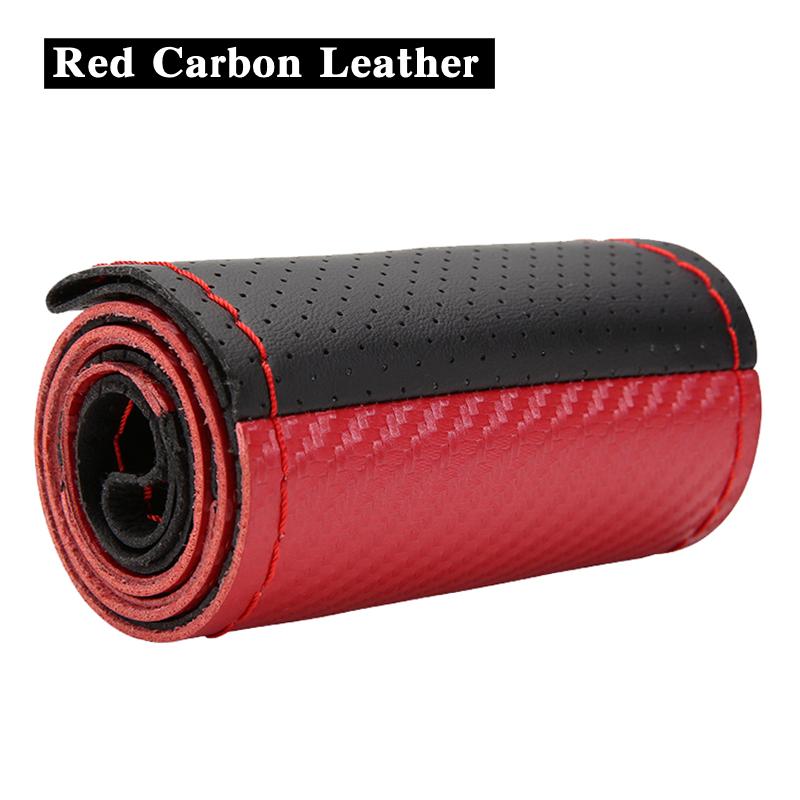 Carbon Fiber Genuine Leather Universal 38cm Handmade Braided Steering Wrap With Needle and Thread Auto Interior