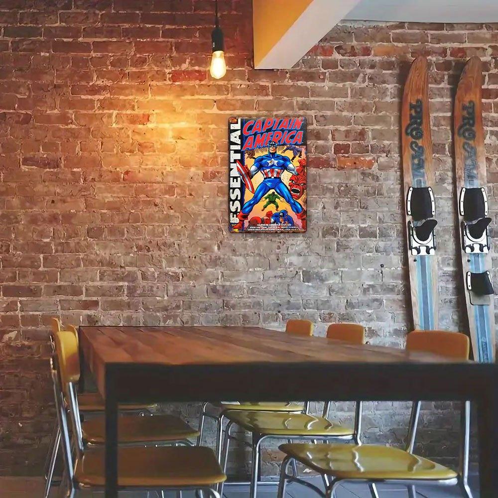 1 Marvel Captain America Retro Plåtskylt - Vintage Järnväggdekor, Superhjältedesign, Ingen El Behövs, Lätt att Installera, Sui