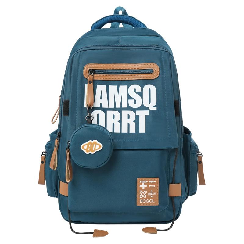 

Letter Print Women s Backpack Men s Large Capacity Backpack Junior High School Schoolbag with Coin Purse синій