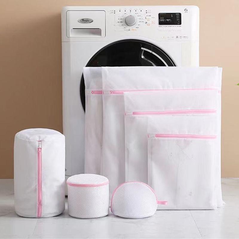 Pink Zipper Mesh Laundry Bag for Delicates and Travel Storage