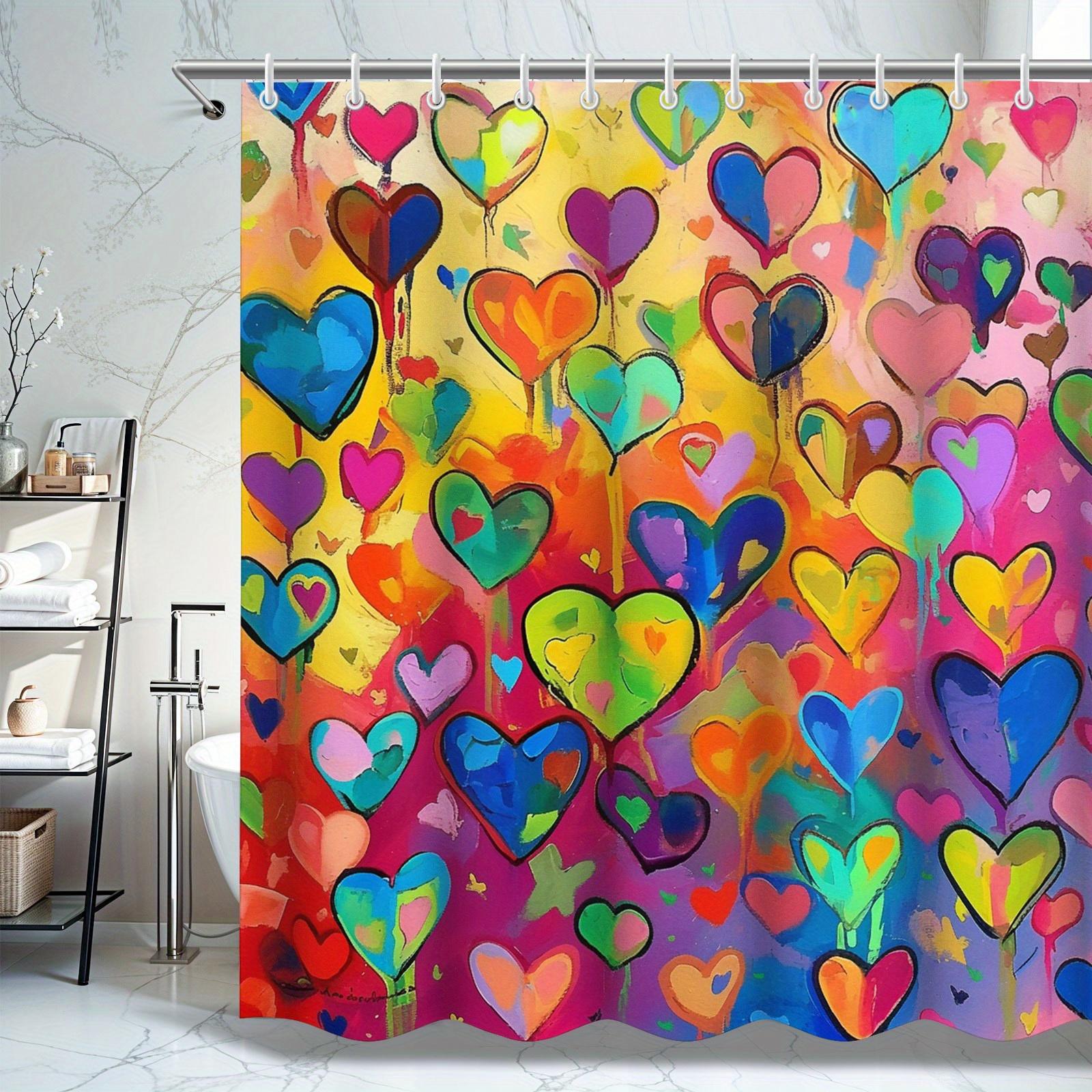 

Valentine S Day Shower Curtain - Colorful Heart Pattern, Vibrant Polyester, Perfect For Valentine’S & Mother’S Day Gifts W60H190(CM)-1 Pcs