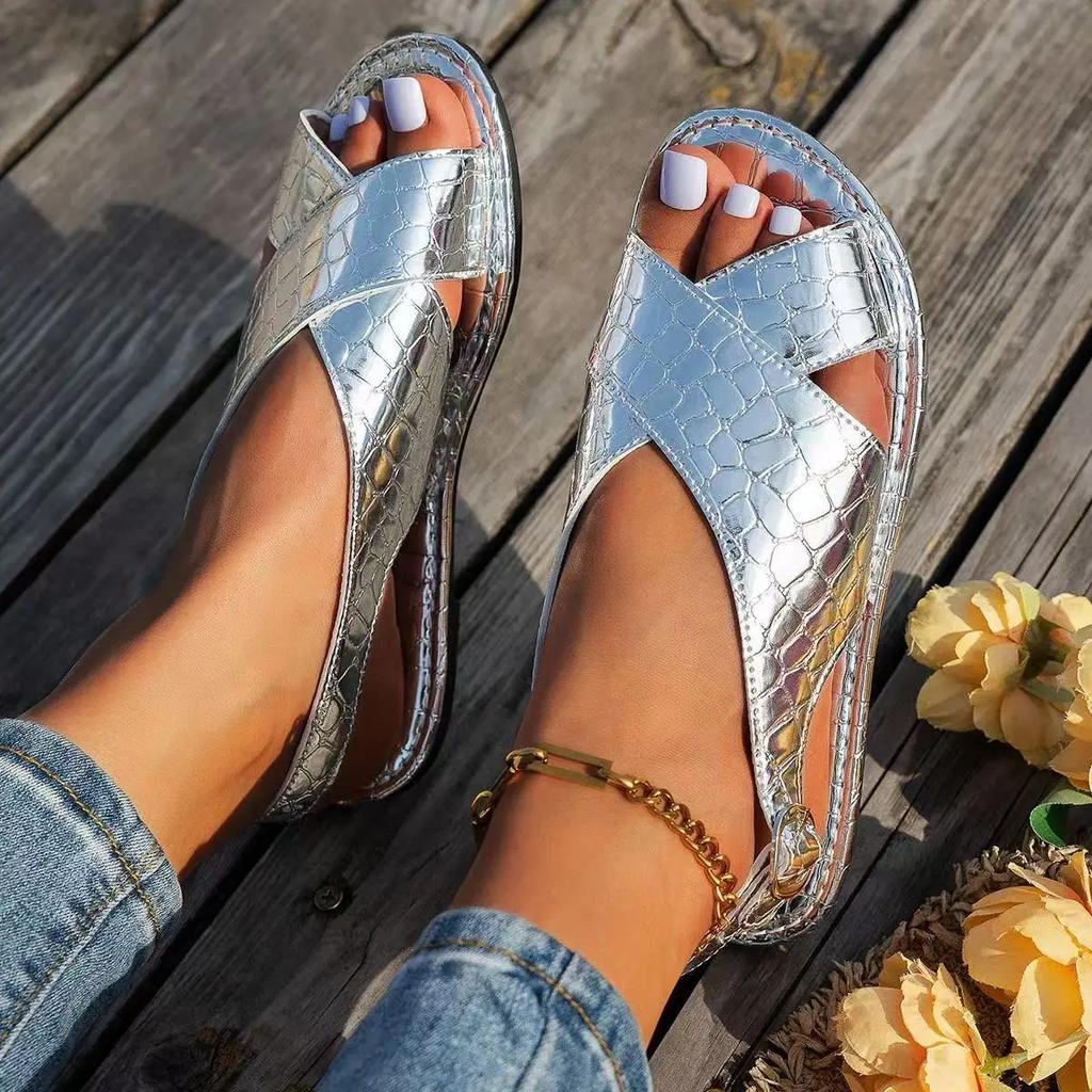 2025 Luxury Sexy Women Sandals Classic Gold Silver Buckle Summer Ladies Shoes Large Size Lightweight Comfort Beach Sandals