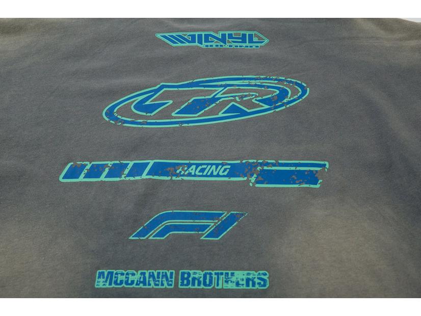 American Racing Retro Distressed Long Sleeve Tee - Hip Hop Streetwear with Cracked Letter Print and Fake Two-Piece Design