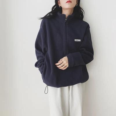 Herbst Lockerer Amerikanischer Samt Verdicktes Stehkragen Pullover Sweatshirt Fleece Warmes Oberteil