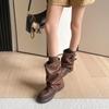 Cowhide version~ Today's popular short boots women's summer cowhide black trouser boots thick-soled small short boots