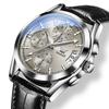 OLEVS Men Leather Quartz Watches Waterproof Wristwatches Men Sports Chronograph with Luminous Pointers Watches for Men