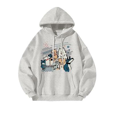 Silver Fox Velvet Korean Lazy Style Dog Print Hooded Sweatshirt - Women's Spring/Winter Jacket, Unisex Trendy Versatile Design.