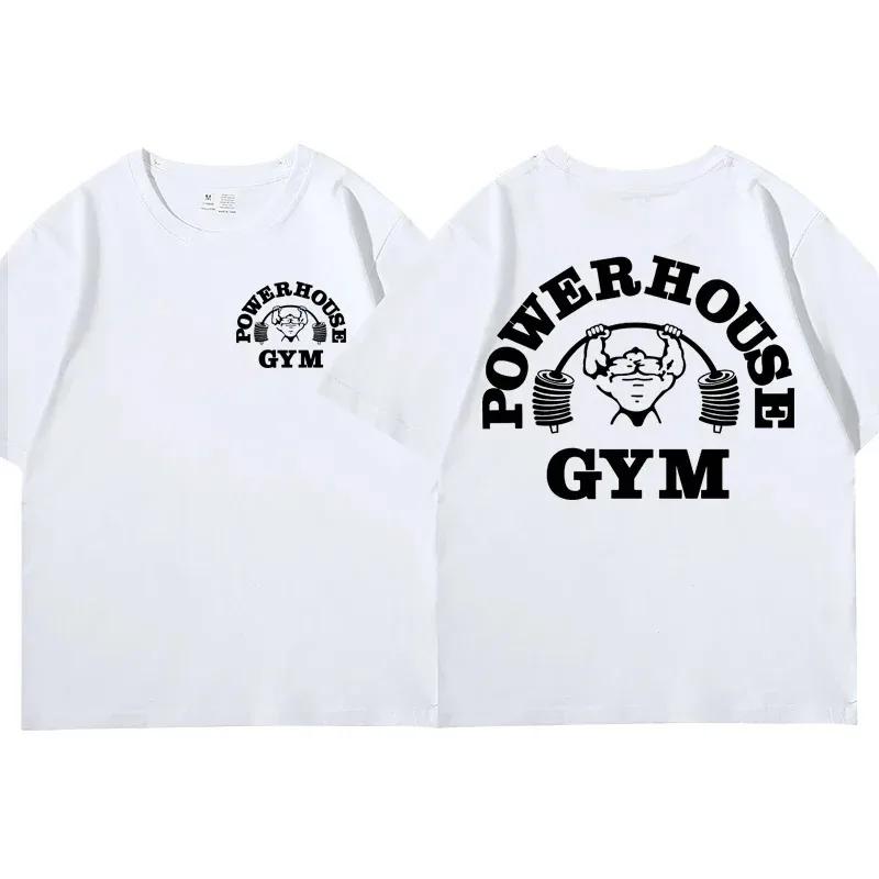 2024 Powerhouse Gym Print T-shirt Men Women Running Bodybuilding Oversized Short Sleeve Tee Summer Cotton T Shirts Clothes Tops