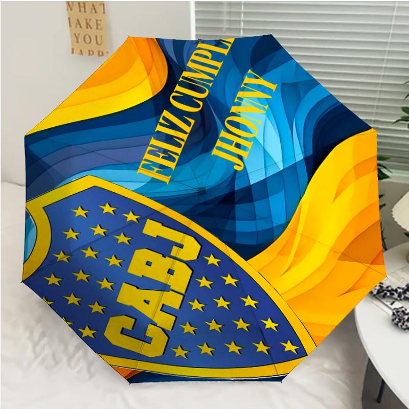 Club Atlético Boca Juniors Print Automatic Umbrella, 8 Rib Iron Frame, Plastic Handle, Suitable for Outdoor Travel &Daily , Ideal Gift