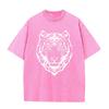 2026 Vintage Black White Tiger Head Line Art Graphic Black Acid Washed T Shirt Retro Wild Animal Oversized Unisex Casual Short S