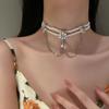 Rhinestone Chain Mesh Baroque Choker Pearl Necklace Female Multi-layer Necklace Clavicle Chain