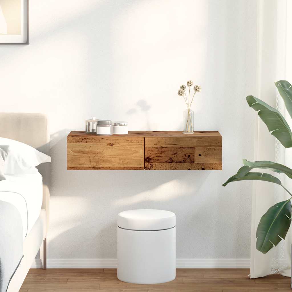 Wall Mounted Shelf with Drawers Rustic Wood Look 80 x 33 x 17 cm Engineered Wood