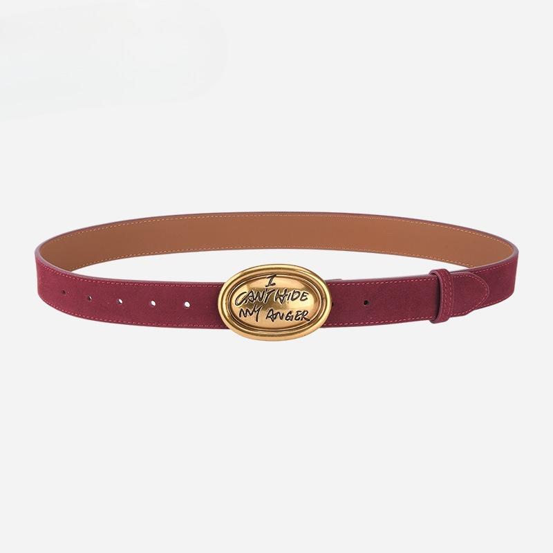 

Трендовый овальный женский ремень из натуральной английской кожи, матовый, с обратным велюром, высококачественный, универсальный, декоративный ремень для брюк 105cm