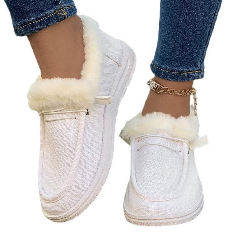 Winter new large size velvet warm women's shoes flat bottom round head one pedal casual shoes women