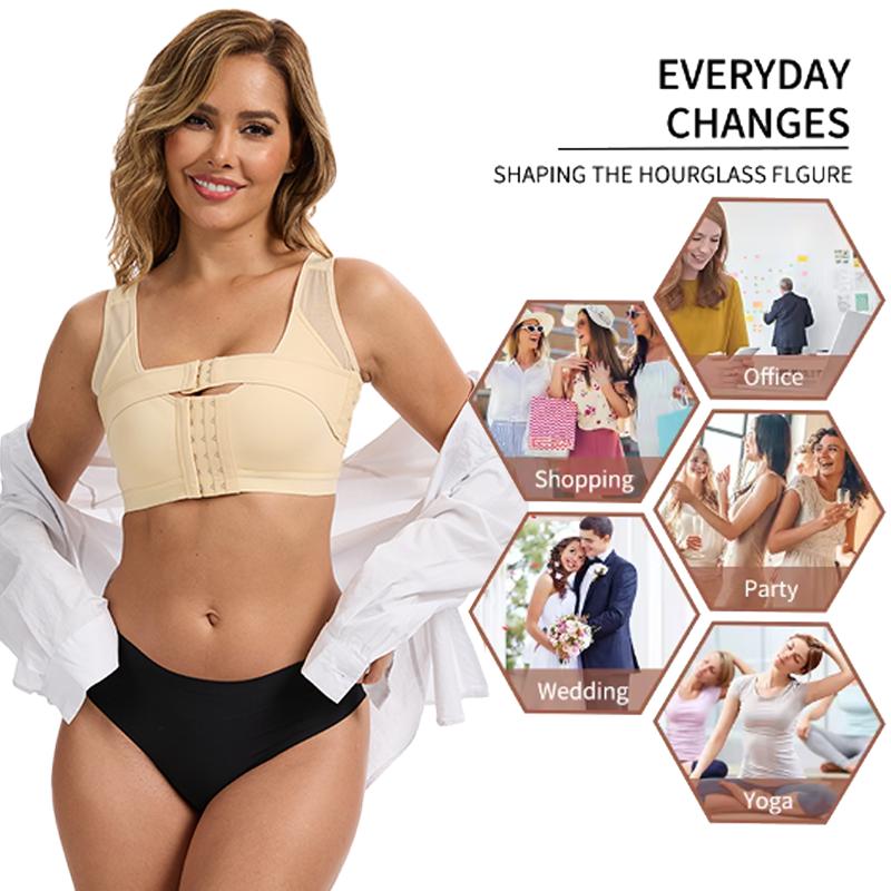 Women Shapewear Bra with Hooks Compression Push Up Underwear Front Closure Lingerie Back Support Sports Bra Post-Surgery Top