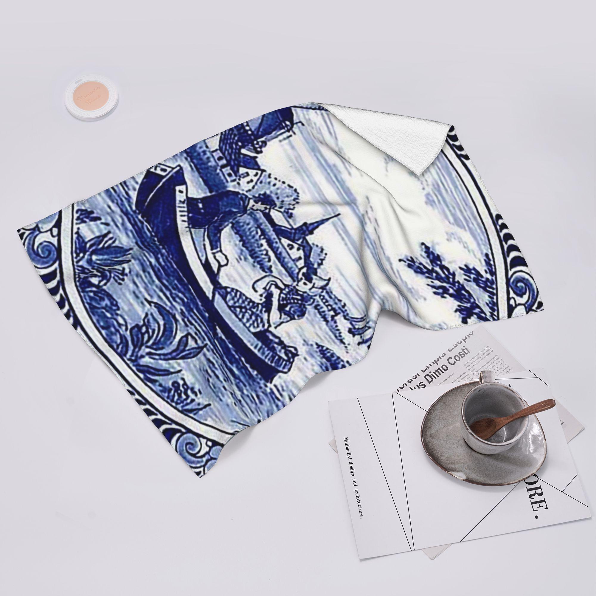 Lang Pattong Blue Dutch Delft Windmill Church And Sailboats Soft Face Towel Quick Dry Pool Bath Cotton Towels Breathable