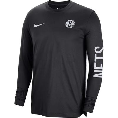 X NBA Brooklyn Nets 2023/24 Authentic Pregame Long Sleeve Shooting Shirt Men Tops Black FB3464-010