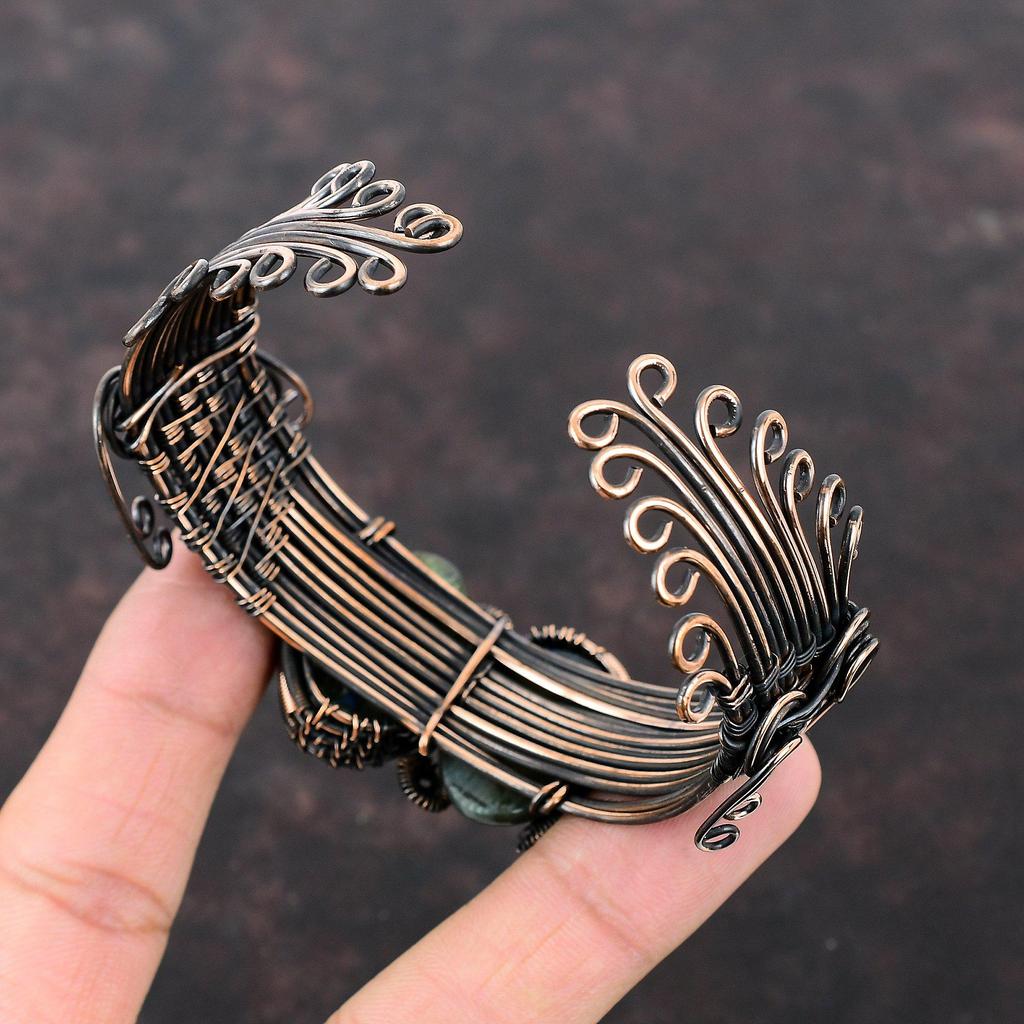 Labradorite Bangle Copper Wire Wrapped Adjustable Cuff Bracelet Handmade Bangle Wire Jewelry Gemstone Cuff Bracelet Copper Jewelry For Gift