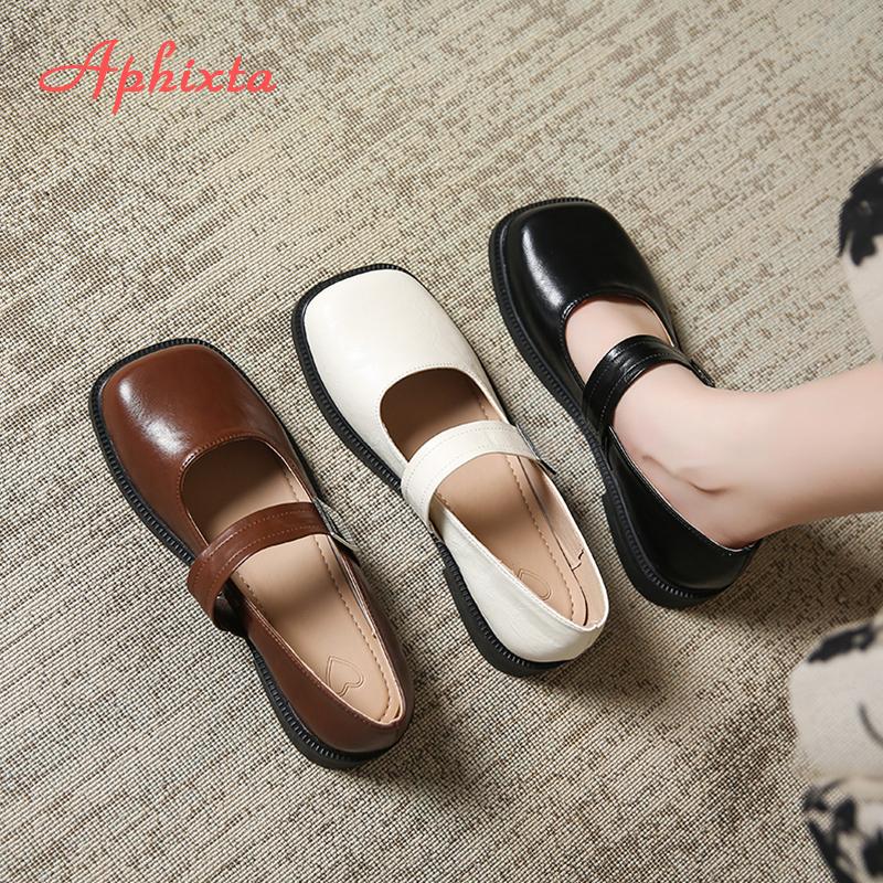 Aphixta 2024 New 2.5cm Low Heels Mary Janes Square Toe Patent Leather Women Shoes Elegant Shallow Pumps Metal Buckle Autumn Shoe