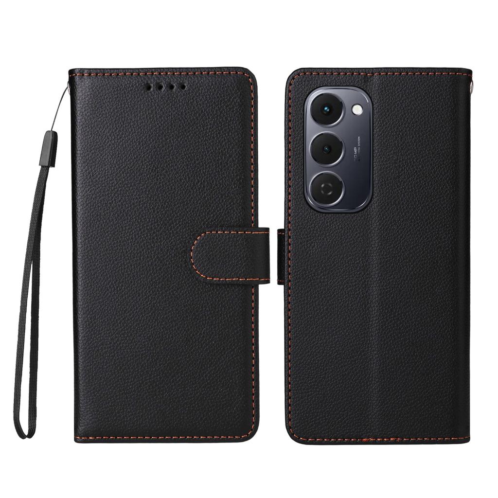 For TECNO Spark 40 Pro+ 4G Case RFID Blocking 3 Card Slots PU Leather Phone Cover with Wrist Strap