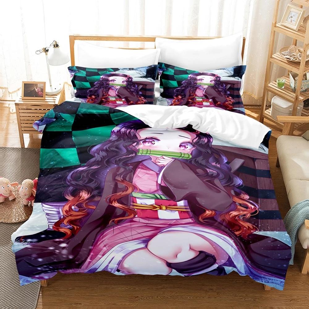 

Nezuko Kamado комплект постельного белья аниме Demon Slayer пододеяльник одеяло постельное белье один-твин полный королевский размер 3d дети подарок для девочек и мальчиков
