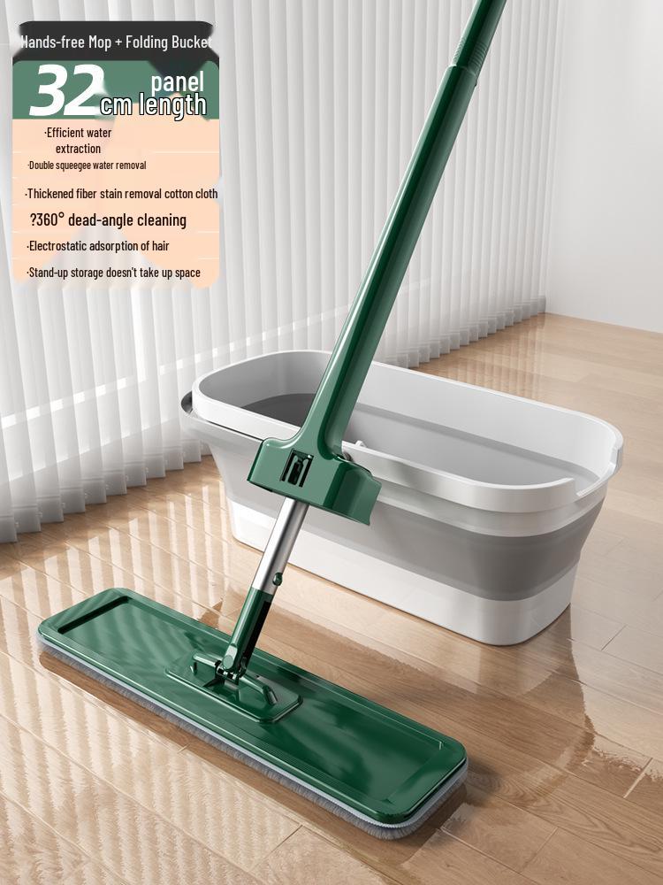 Hands-Free Effortless Flat Mop & Bucket - Dual Wet/Dry Use for Wood Floors
