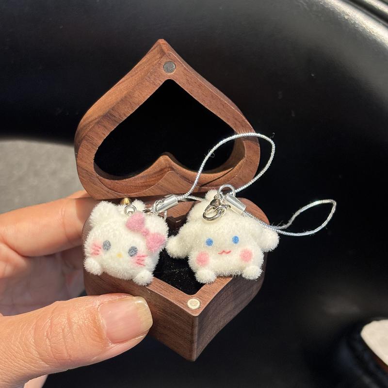 Cartoon Flocking 3D Hello Kitty Pendant Keychain Kawaii Phone Chain Pendant Backpack Hanging Decoration Accessories Gifts