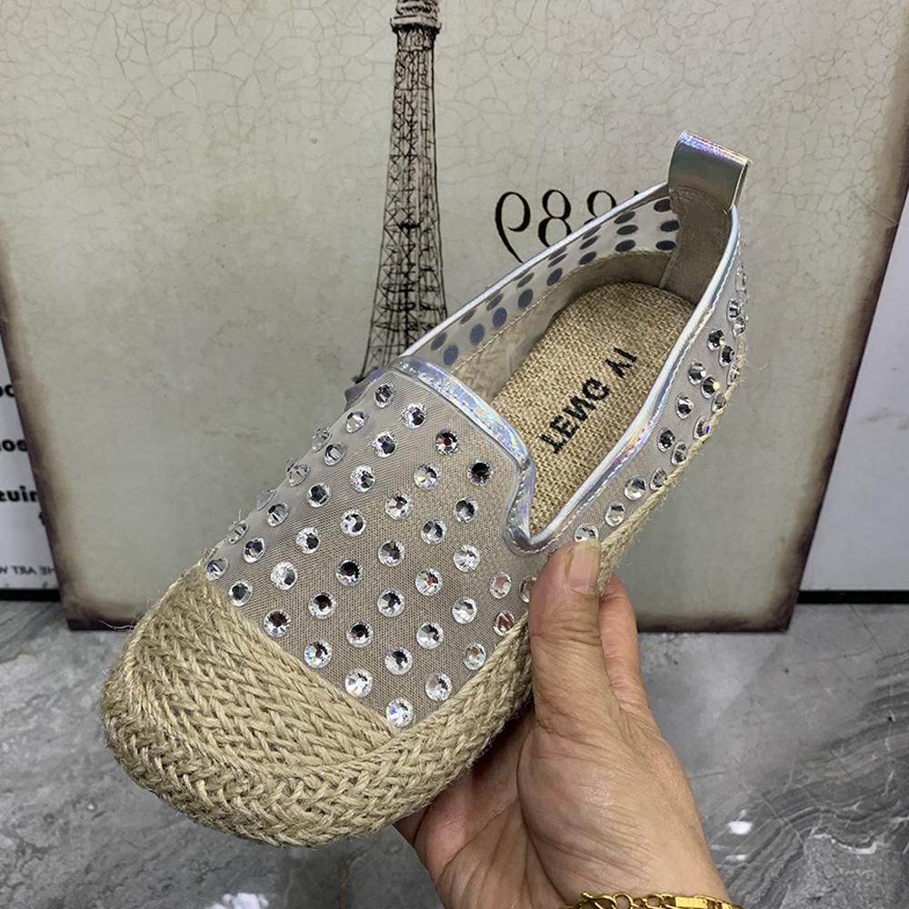 Fashion Women Flat Shoes Plus Size Rhinestone Gauze Women Loafers Designer Summer Women Shoes  Casual Sandals Women